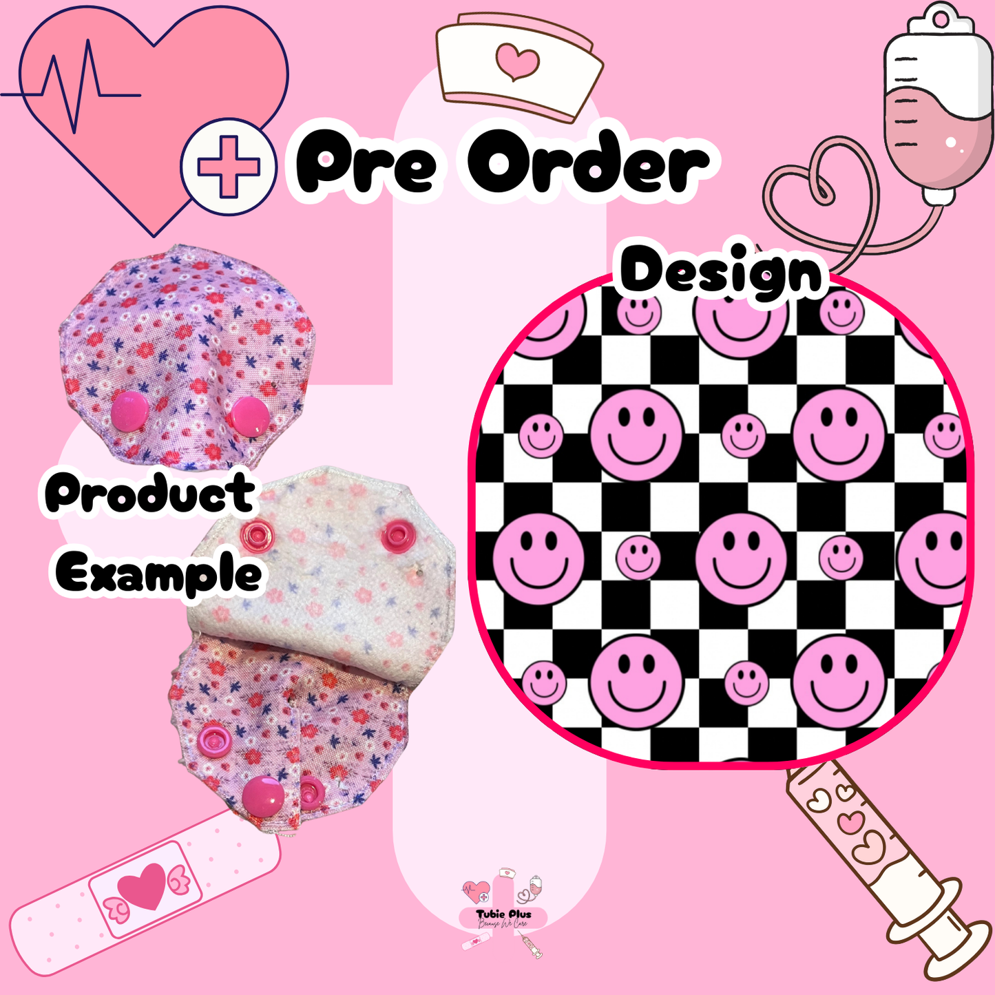 Pink Smiley Check Covered Tubie Pad