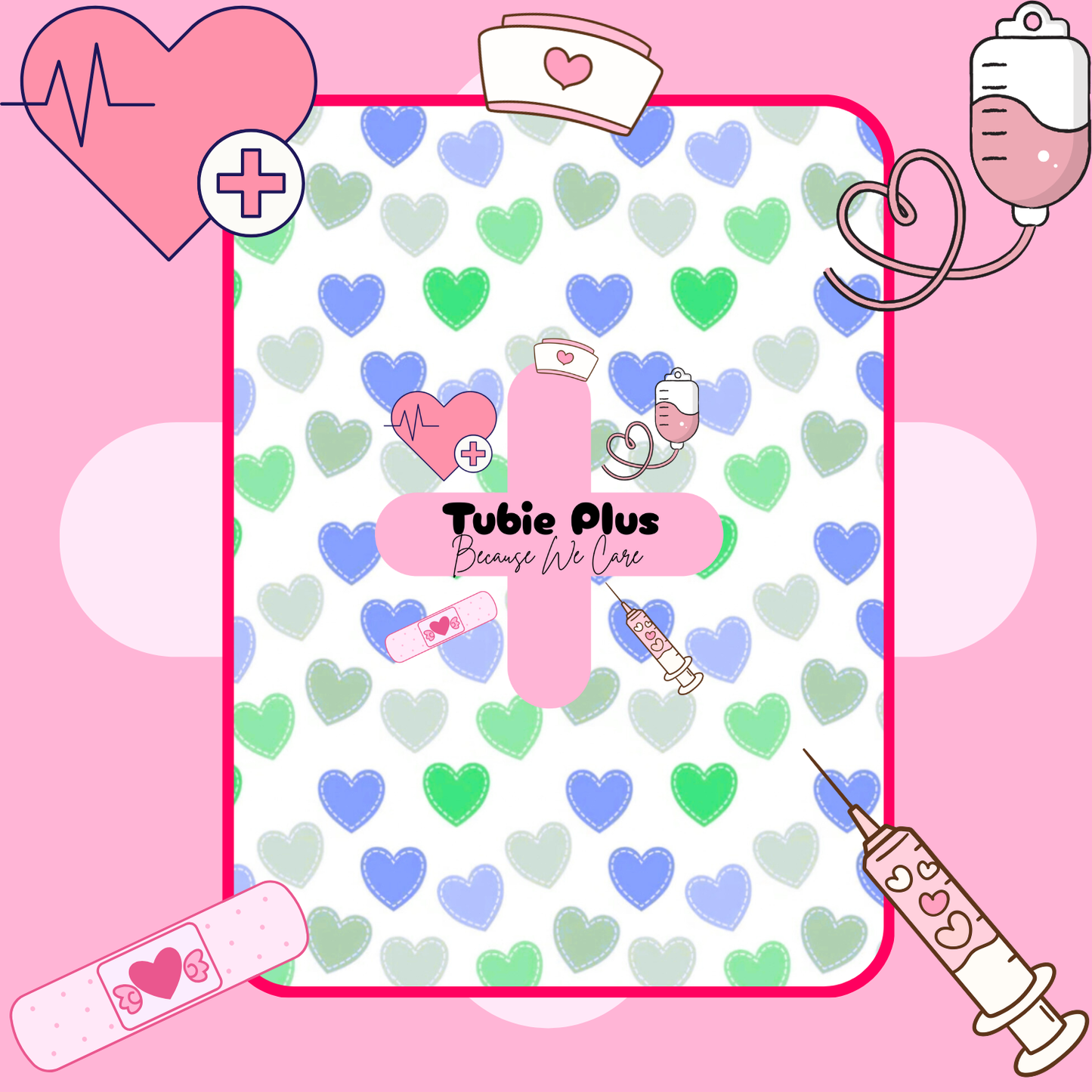 Pastel Hearts Blue, Green Tubie Products