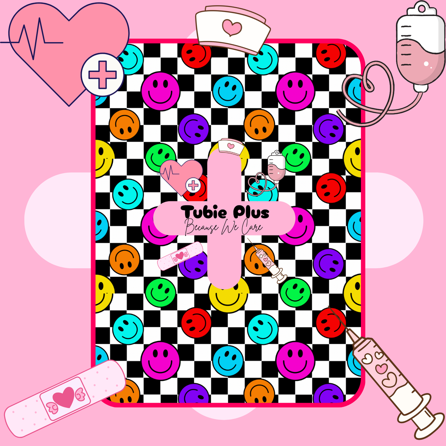 Bright Smiley Check Tubie Scrunchie