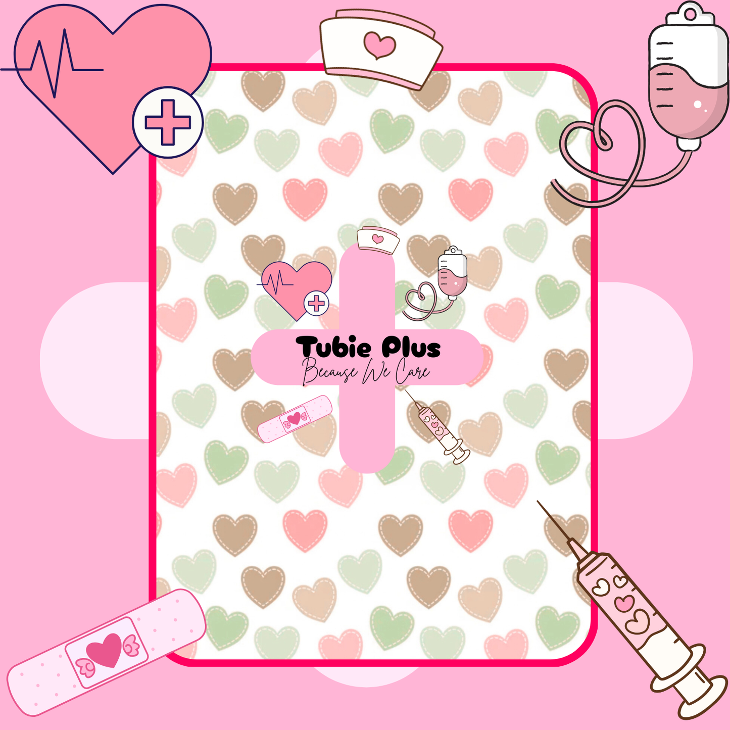 Pastel Hearts Pink, Brown, Green Tubie Products