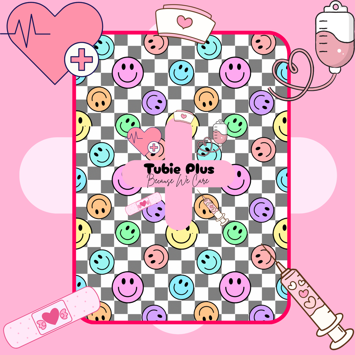 Pastel Smiley Check Tubie Scrunchie
