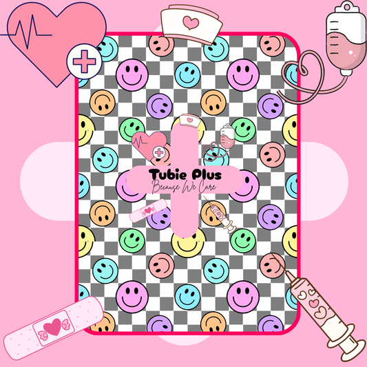 Pastel Smiley Check Tubie Scrunchie