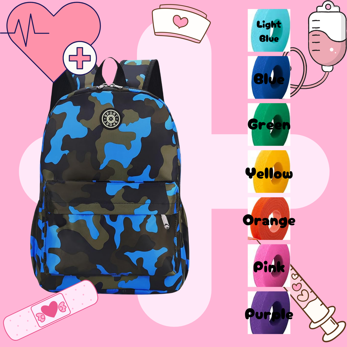 Blue Camo Tube Backpack, Tubie Backpack, Adapted Backpack