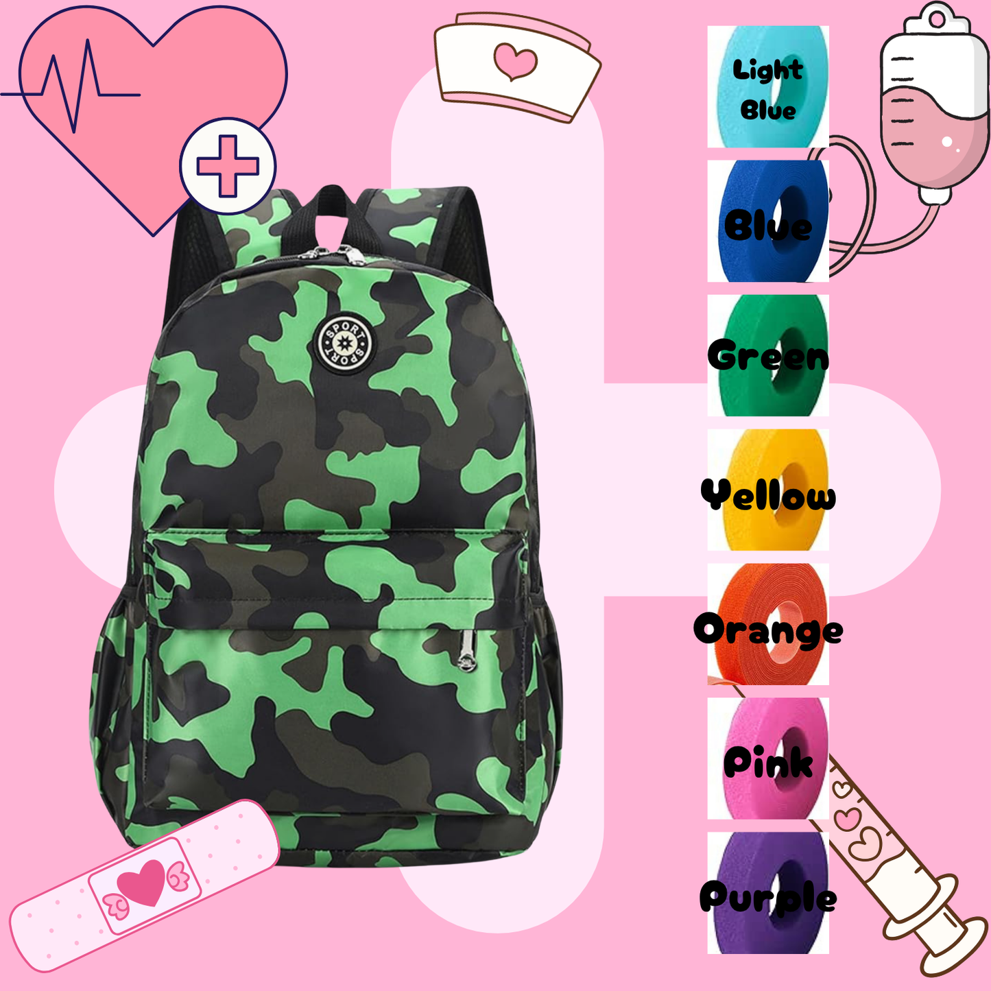 Green Camo Tube Backpack, Tubie Backpack, Adapted Backpack