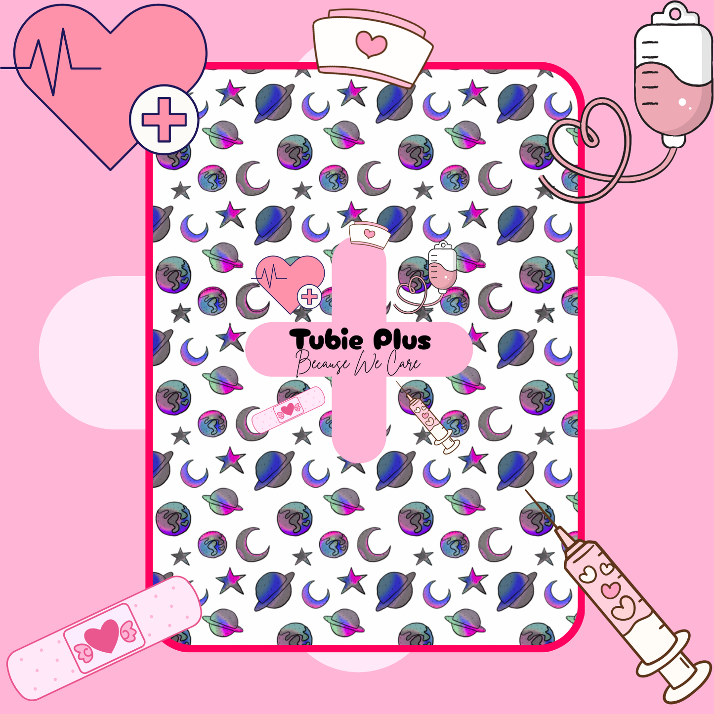 Pink & Blue Planets Tubie Scrunchie